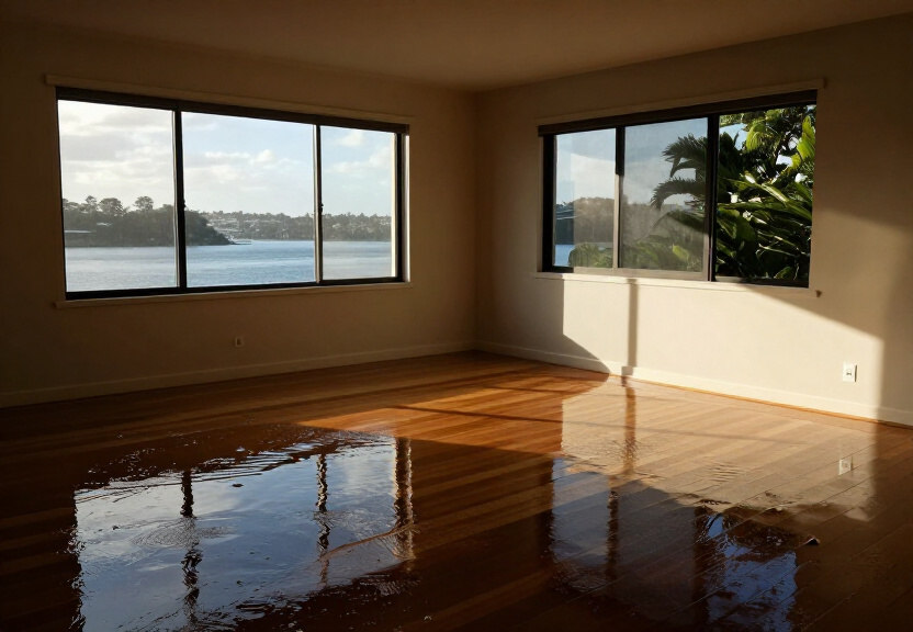 Water-damaged carpet in a Crows Nest living room before drying